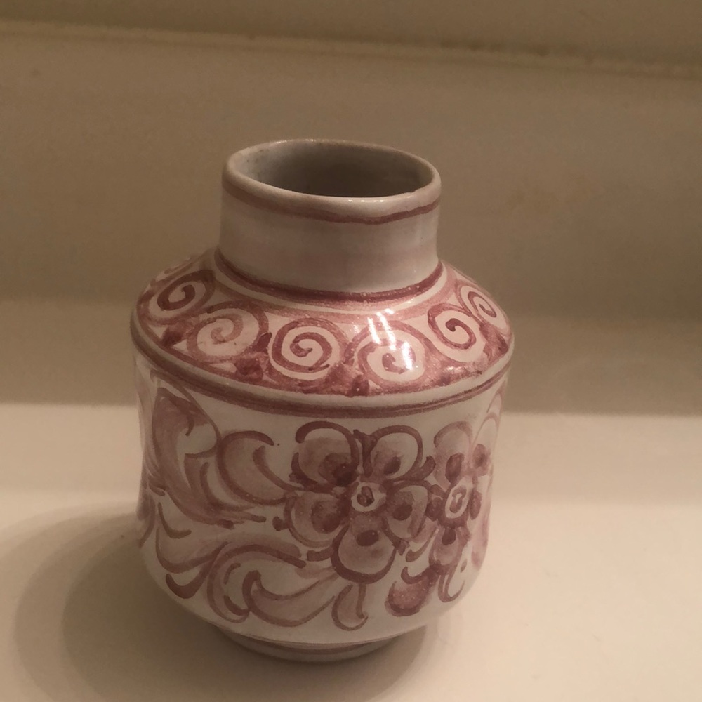 Signed hand made and painted ceramic small vase